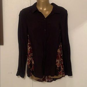 Cato black floral button down blouse
